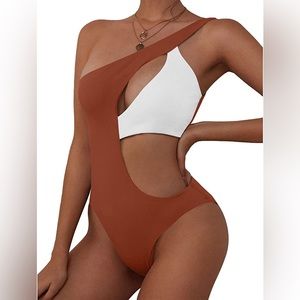 ZAFUL One Shoulder Bikini Contrast Color Patchwork Cutout Ribbed ...